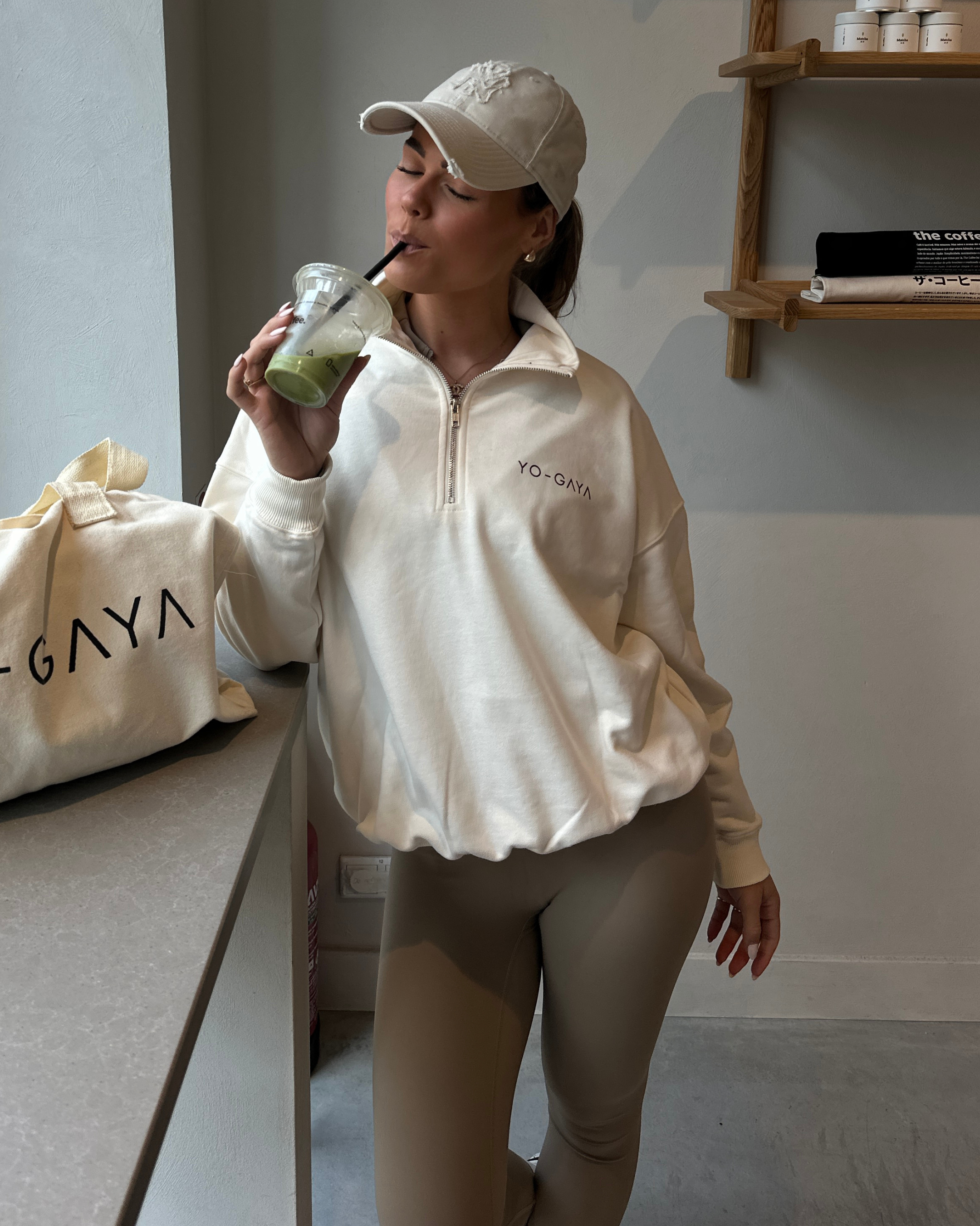 YO-GAYA Quarter Zip Pullover – Oversized Fit – Ivory