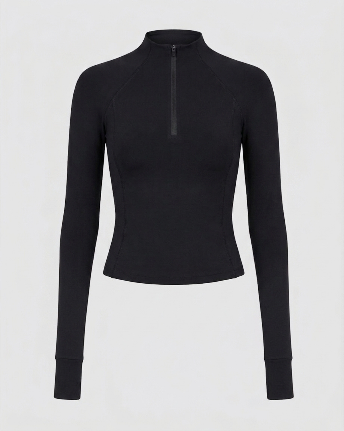 Quarter Zip Long Sleeve Top - Black