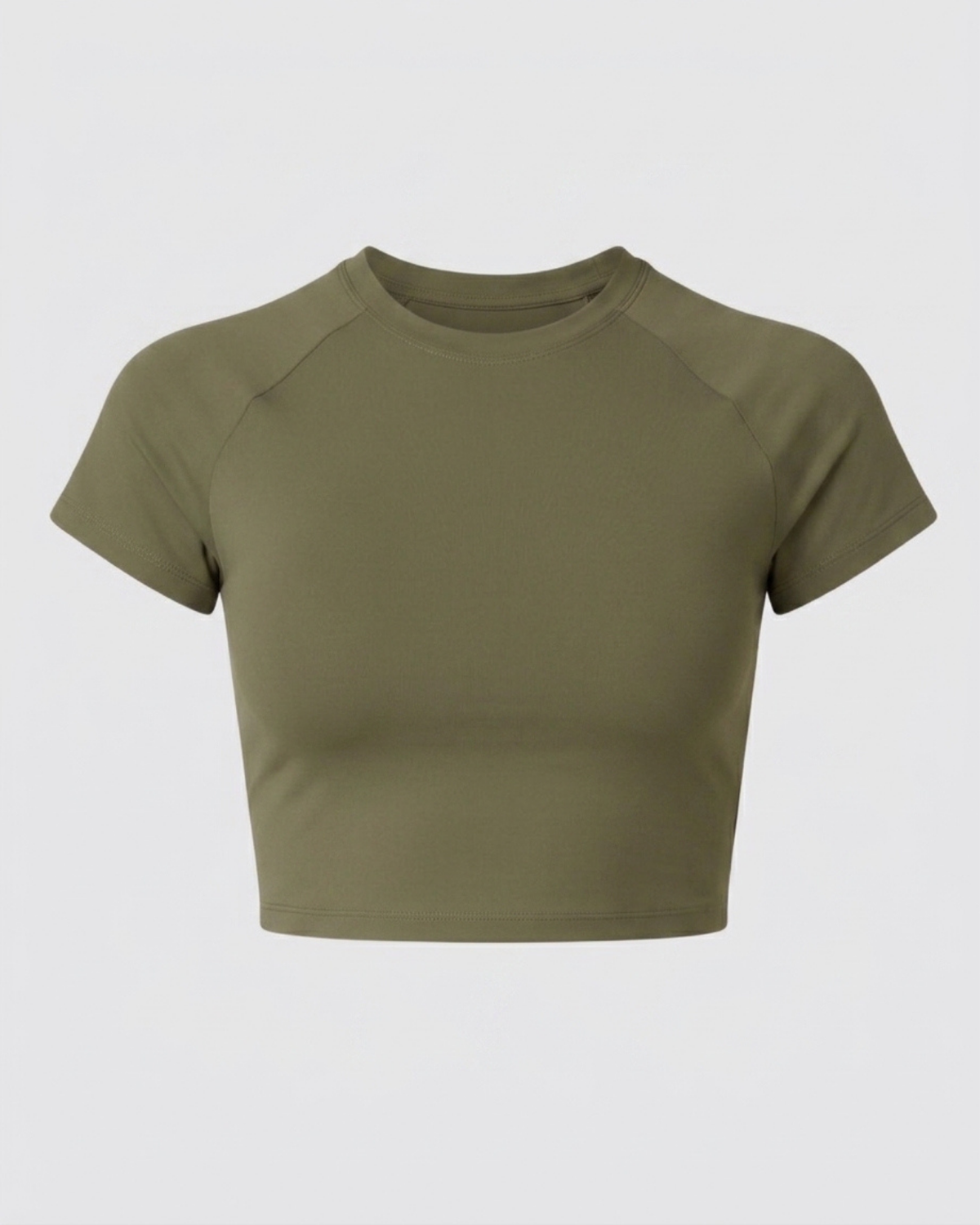 Short Sleeve Crop Top - Olive Green