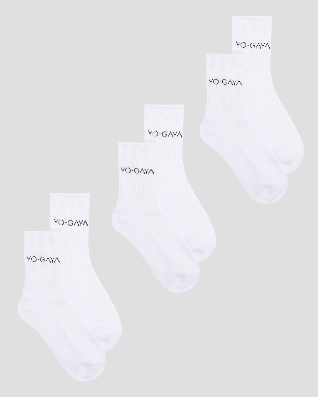 YO-GAYA Organic Cotton Socks 3-Pack – White – Crew Fit