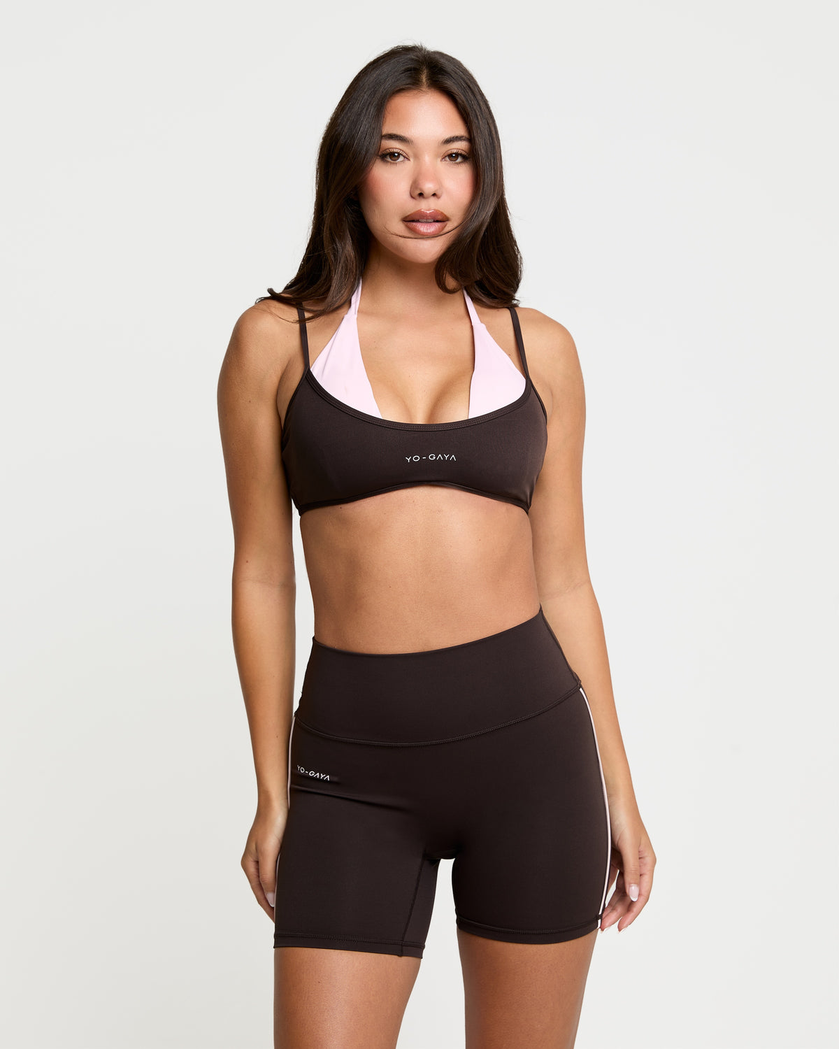 Layered Halter Bra - Coffee Bean / Blossom Pink