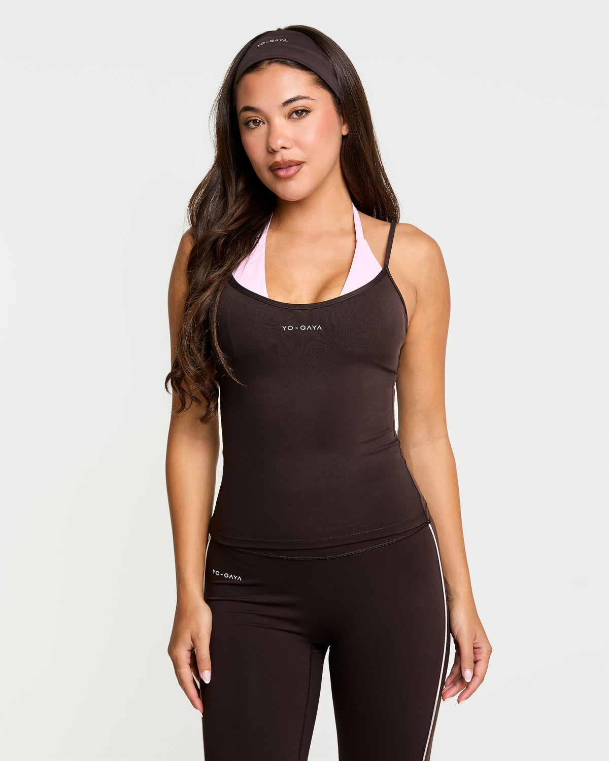 Layered Halter Top - Coffee Bean / Blossom Pink