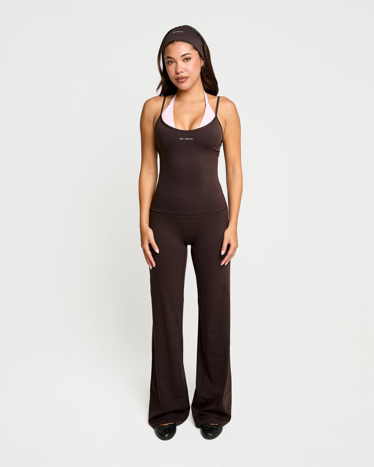 Layered Halter Top - Coffee Bean / Blossom Pink
