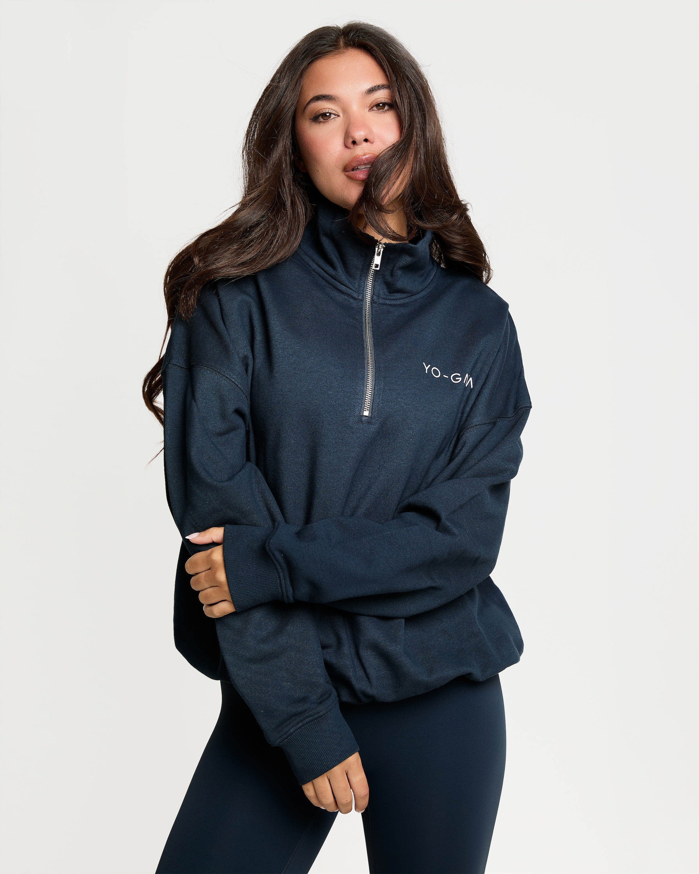 YO-GAYA Quarter Zip Pullover – Oversized Fit – Deep Ocean Blue
