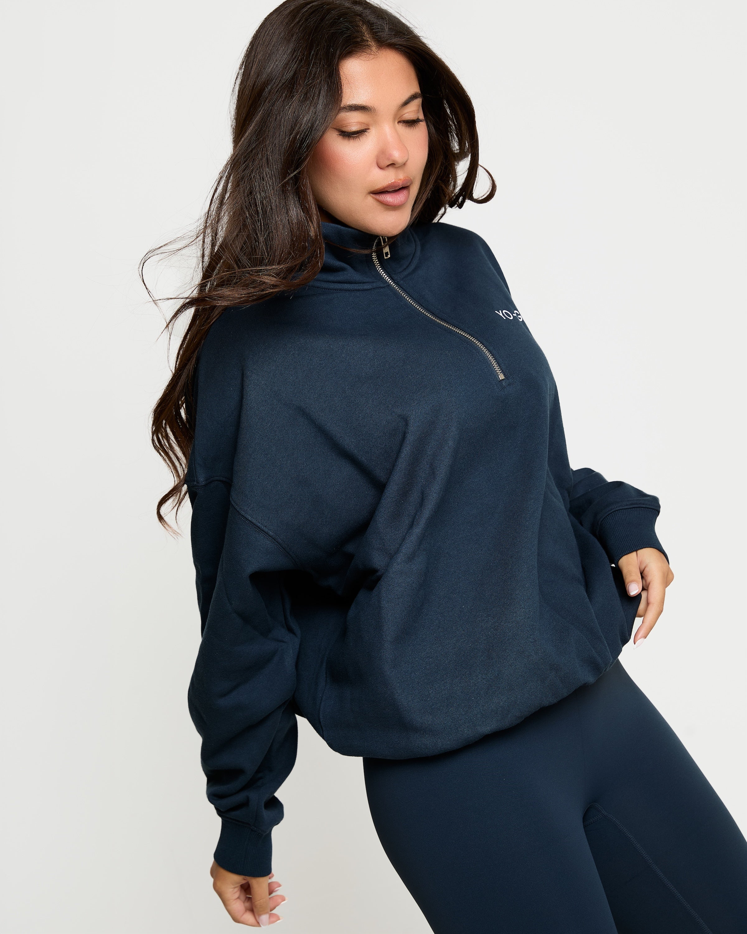 YO-GAYA Quarter Zip Pullover – Oversized Fit – Deep Ocean Blue